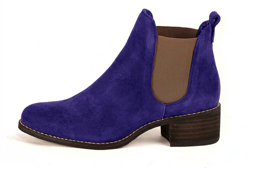 Elevate your look with solid-color leather Chelsea boots featuring sleek elastic side panels and effortless Parisian elegance, in violet purple and bronze leather with round toe and leather sole - Florence KOOIJMAN